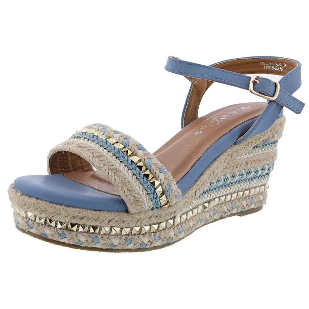 Patrizia Tisch Woven Wedge Light Blue Embellished Espadrille Sandals US 9.5 EU41